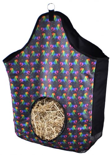 69-2738-C-U: Showman® Unicorn printed heavy denier nylon hay bag with mesh bottom Hay Feeder Showman   
