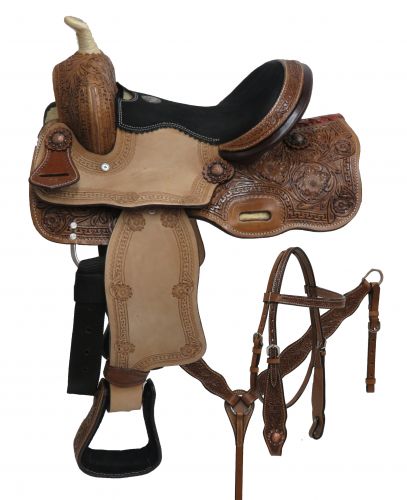 690112: 12" Double T pony saddle set with floral tooling Youth Saddle Double T   
