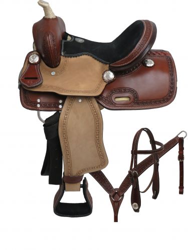 690212: 12" Double T pony saddle set with tooled border Youth Saddle Double T   
