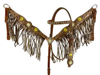 7014: Showman ® Hand Painted Floral Accent Browband Headstall and Breast collar Set with Fringe Headstall & Breast Collar Set Showman   