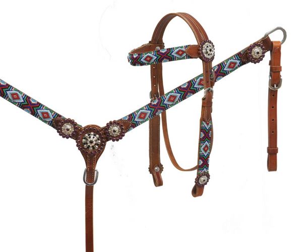 7015: Showman ® Beaded headstall and breast collar set Headstall & Breast Collar Set Showman   