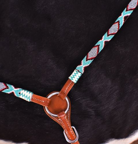 7044: Showman ® Turquoise and Red Beaded headstall and breast collar set Headstall & Breast Collar Set Showman   