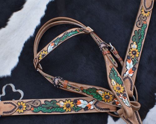 7046X: Showman ® Hand Painted Sunflower and Cactus Browband Headstall and Breastcollar Set Headstall & Breast Collar Set Showman   