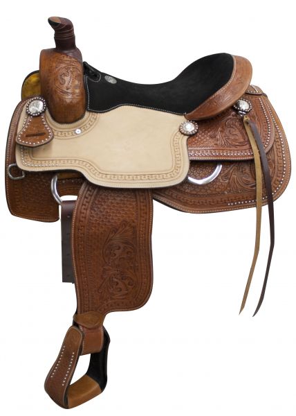 7047: Double T Roper Style saddle with suede leather seat Roping Saddle Double T   