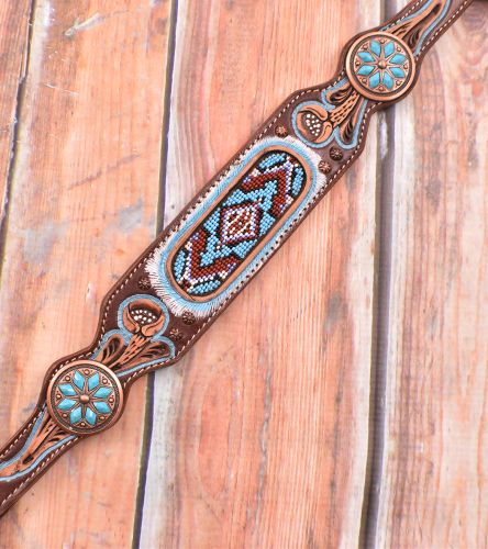 7050: Showman ® Light Blue Beaded Headstall and Breast Collar Set Headstall & Breast Collar Set Showman   