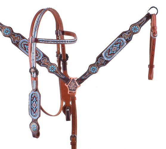 7050: Showman ® Light Blue Beaded Headstall and Breast Collar Set Headstall & Breast Collar Set Showman   