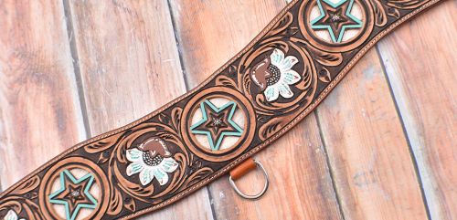 7052: Showman ® Floral tooled tripping collar with cowhide inlay Breast Collar Showman   