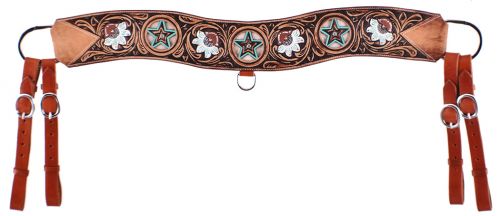 7052: Showman ® Floral tooled tripping collar with cowhide inlay Breast Collar Showman   