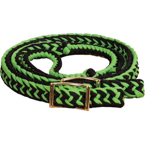 706213: Equi-Sky 8' Lime Green and Black Braided and Knotted Barrel Reins Reins Showman Saddles and Tack   