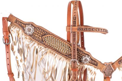 7083: Showman ® Gold  &  Pearl  Inlay  Browband  Headstall  and  Breast  Collar  Set with  Gold  m Headstall & Breast Collar Set Showman   