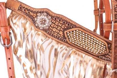 7083: Showman ® Gold  &  Pearl  Inlay  Browband  Headstall  and  Breast  Collar  Set with  Gold  m Headstall & Breast Collar Set Showman   