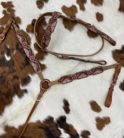 7087: Showman ®  Hand  Painted  Aztec  Brow  band  Headstall  and Breast  collar  Set Headstall & Breast Collar Set Showman   