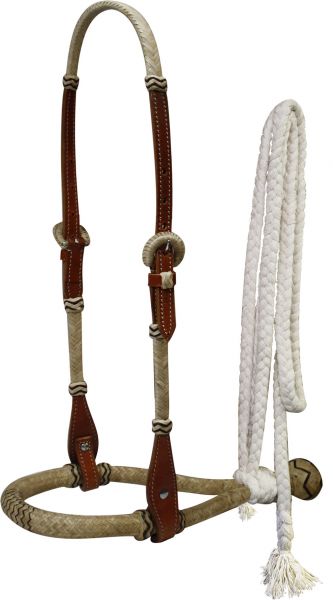 7098: Showman™ leather rawhide braided show bosal with mecate cotton reins Headstall Showman   