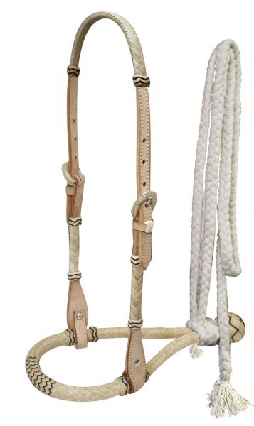 7098: Showman™ leather rawhide braided show bosal with mecate cotton reins Headstall Showman   