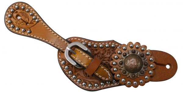 7158x: Showman ® Youth silver studded spur straps with vintage rosette concho Spur Straps Showman   