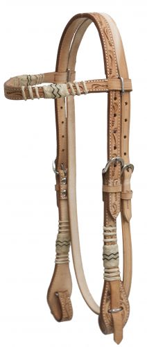 7164: Showman™ double stitched floral tooled rawhide braided browband headstall with quick change Primary Showman   