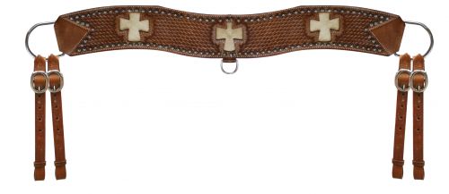 7170: Showman™ leather basketweave tooled tripping collar with silver studded beads Breast Collar Showman   