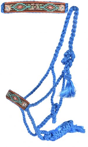 722743: Showman® Woven baby blue nylon mule tape halter with hand painted aztec noseband Primary Showman   