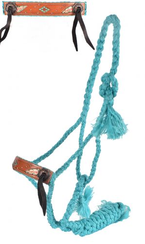 722745: Showman® Woven teal nylon mule tape halter with feather design Primary Showman   