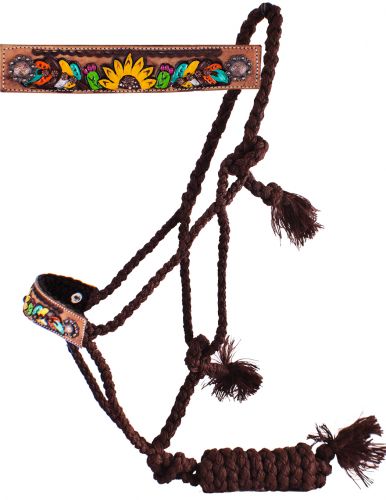 722751: Showman® Woven brown nylon mule tape halter with hand painted feather, sunflower and cactu Primary Showman   