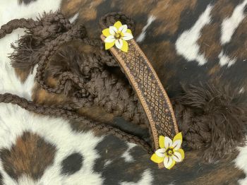 722756: Showman® Woven  brown  nylon  mule  tape  halter  with  hand  painted 3D flower accent on Primary Showman   