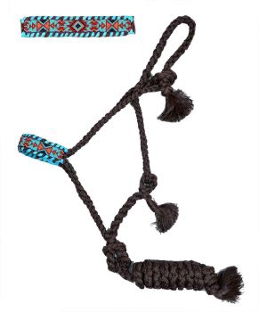 722757: Showman® Woven brown nylon  mule  tape  halter  with southwest beaded noseband Primary Showman   