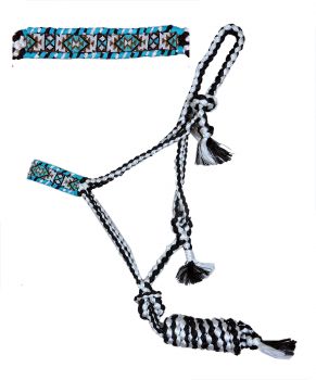 722759: Showman® Woven black and white nylon mule tape halter  with teal southwest beaded noseband Primary Showman   