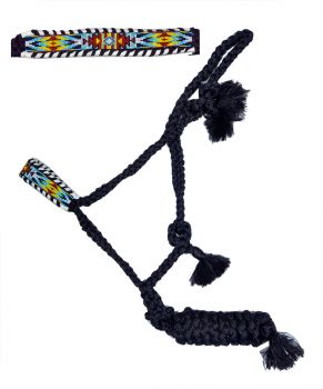 722763X: Showman® Woven navy nylon  mule  tape  halter  with multi color southwest beaded noseband Primary Showman   