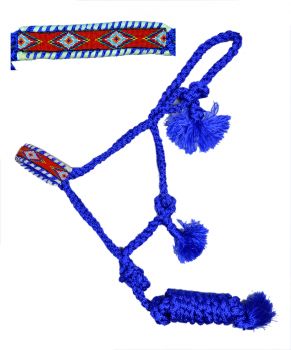 722764: Showman® Woven royal blue nylon  mule  tape  halter  with multi color southwest beaded nos Primary Showman   