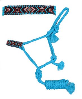 722765: Showman® Woven turquoise nylon  mule  tape  halter  with  red beaded noseband Primary Showman   