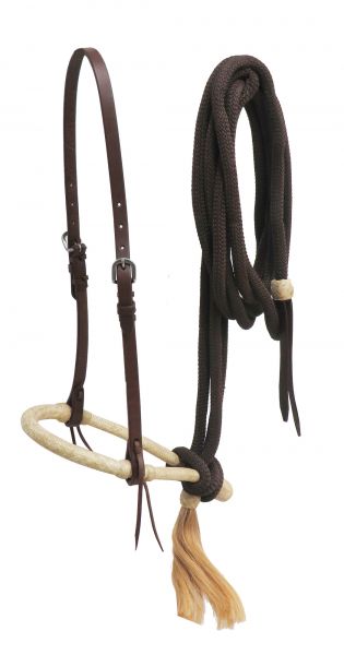 74048: Showman ® Oiled harness leather bosal headstall with nylon mecate reins Headstall Showman   