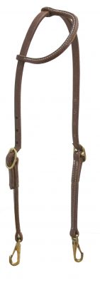 7405: Showman oiled harness leather sliding one ear headstall with snaps Primary Showman   