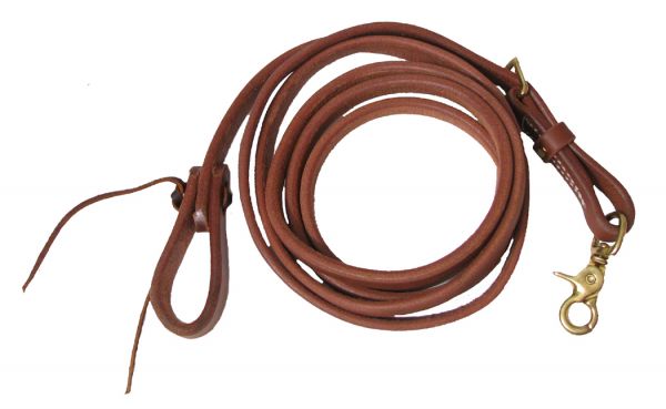 7412: Showman™ 5/8" X 8' long oiled harness leather adjustable roping rein Reins Showman   