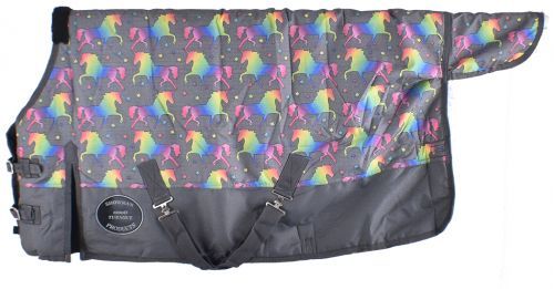 75252: PONY/WEANLING 42"-46"  Waterproof and Breathable Showman ® Unicorn Print 1200D Turnout Blan Horse Blanket Showman   