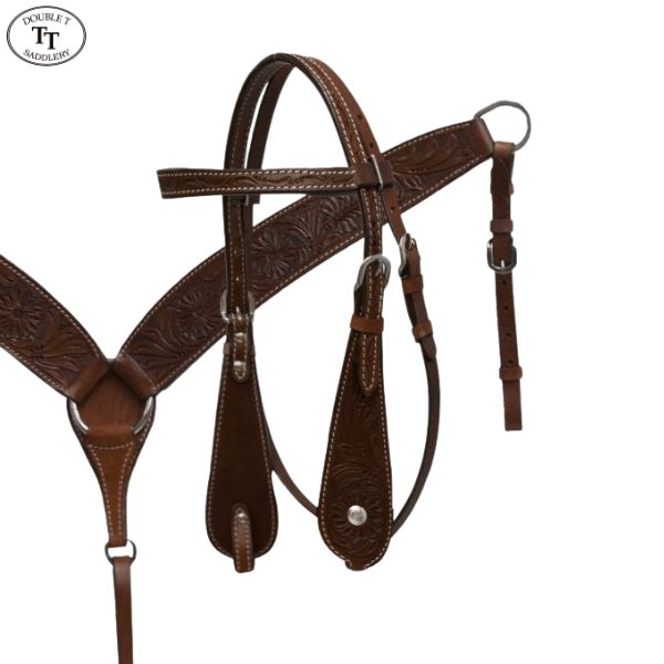 7656: 15", 16", 17" Double T pleasure style saddle set with floral tooling Pleasure Saddle Double T   