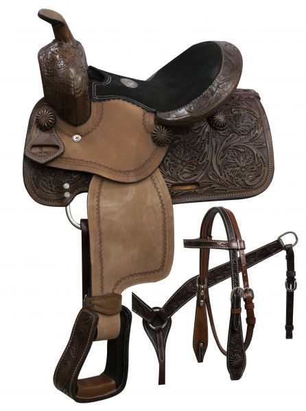 786610: 10" Double T pony saddle set with copper colored starburst conchos Youth Saddle Double T   