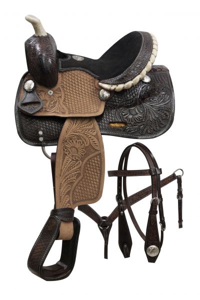 786710: 10" Double T pony saddle set with engraved silver conchos Youth Saddle Double T   