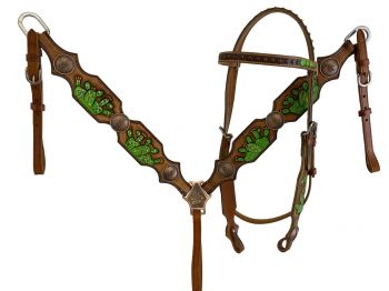 8002: Showman ® Hand Painted Cactus Brow band Headstall and Breast collar Set Headstall & Breast Collar Set Showman   