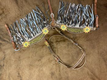8014: Showman ® Hand Painted 3D Floral Accent Browband Headstall and Breast collar Set with Fringe Headstall & Breast Collar Set Showman   