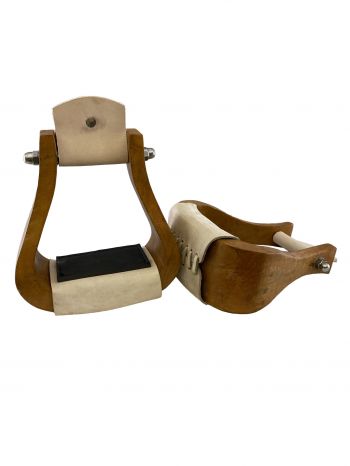 8099: Showman ® Curved wooden stirrup with leather tread and rubber grip foot pad Primary Showman   