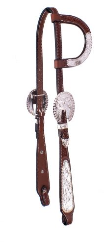 9049: Showman ® Argentina cow leather single ear headstall with engraved silver Primary Showman   