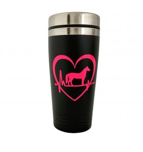 927: 16oz Stainless Steel Black coated tumbler w/  Pink Horse in Heart Tumbler Showman Saddles and Tack   