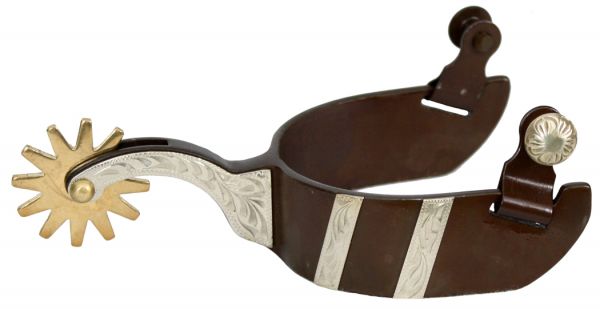 95008: Showman™ men's size antique brown  spur with engraved silver bar design Western Spurs Showman   