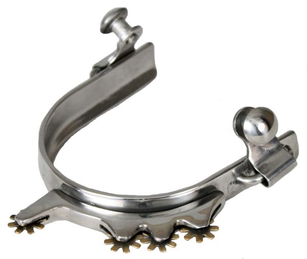 95082: Showman™ stainless steel humane rowel bumper spur with 4 brass rowels in sideways position Western Spurs Showman   