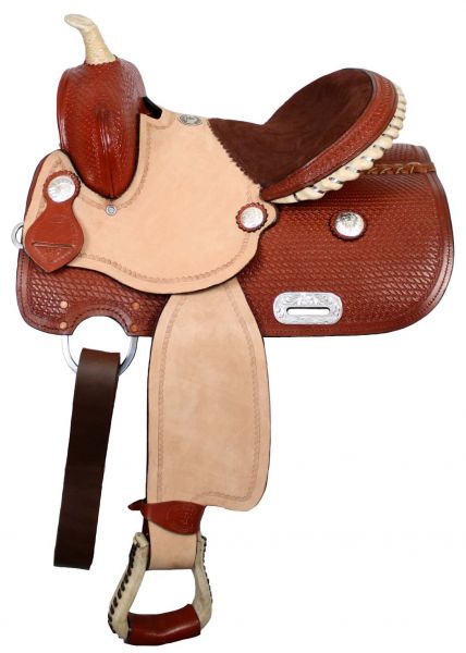 957013: 13" Double T youth saddle with 3/4" half breed suede leather seat Youth Saddle Double T   