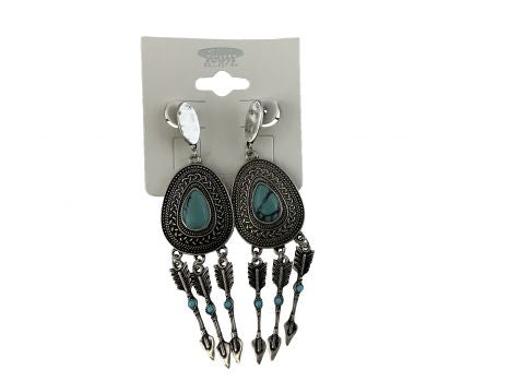 AE4357-SBTQ: Oval concho dangle earring with arrow dangle Primary Showman Saddles and Tack   