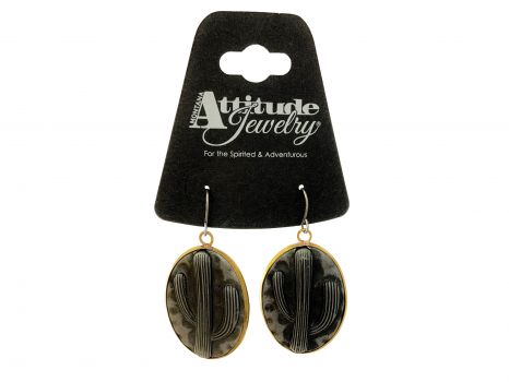 AER4667: Attitude by Montana Silversmith, Set of  black cactus on silver disk earrings with fishho Primary Showman Saddles and Tack   