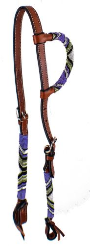 AJ-000: Showman ® Lilac Purple Beaded one ear Argentina Cowhide Leather headstall Primary Showman   