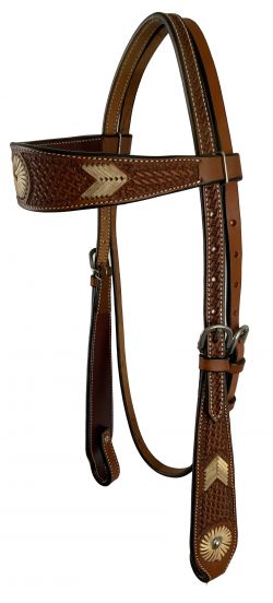 AJ-133: Showman ® Browband headstall with rawhide accent design made of Argentina Cow Leather Primary Showman   