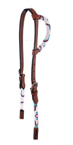 AJ-625: Showman ® Navajo Beaded one ear Argentina Cowhide Leather headstall Primary Showman   